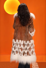Load image into Gallery viewer, Full length natural Saga mink fur coat with fox trim