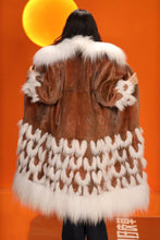 Load image into Gallery viewer, Full length natural Saga mink fur coat with fox trim