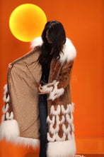 Load image into Gallery viewer, Full length natural Saga mink fur coat with fox trim