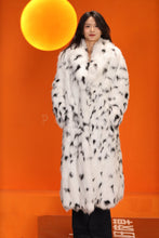 Load image into Gallery viewer, Full length natural Saga fox fur coat in imitation of lynx fur