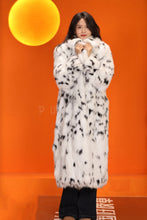 Load image into Gallery viewer, Full length natural Saga fox fur coat in imitation of lynx fur