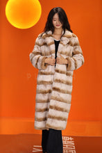 Load image into Gallery viewer, Full length natural rex rabbit fur coat with english collar