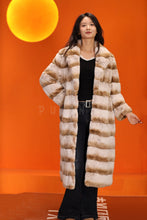 Load image into Gallery viewer, Full length natural rex rabbit fur coat with english collar