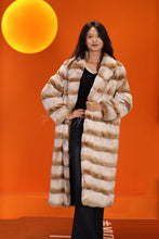 Load image into Gallery viewer, Full length natural rex rabbit fur coat with english collar