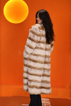 Load image into Gallery viewer, Full length natural rex rabbit fur coat with english collar
