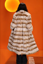 Load image into Gallery viewer, Full length natural rex rabbit fur coat with english collar