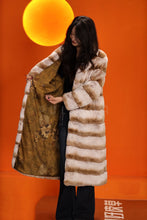 Load image into Gallery viewer, Full length natural rex rabbit fur coat with english collar