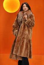 Load image into Gallery viewer, Full length natural rex rabbit fur coat with fox shawl collar