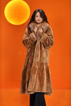 Load image into Gallery viewer, Full length natural rex rabbit fur coat with fox shawl collar