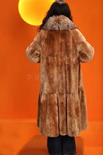 Load image into Gallery viewer, Full length natural rex rabbit fur coat with fox shawl collar