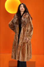 Load image into Gallery viewer, Full length natural rex rabbit fur coat with fox shawl collar