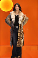 Load image into Gallery viewer, Full length natural fox and bobcat fur coat with lynx shawl collar