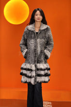 Load image into Gallery viewer, Mid-length genuine karakul and rex rabbit fur coat
