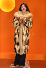 Load image into Gallery viewer, Penny lane in women's full length natural fitch fur coat with fox shawl collar