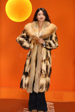 Load image into Gallery viewer, Penny lane in women's full length natural fitch fur coat with fox shawl collar
