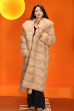 Load image into Gallery viewer, Full length natural arctic hare fur coat with shawl collar