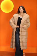 Load image into Gallery viewer, Full length natural arctic hare fur coat with shawl collar