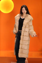 Load image into Gallery viewer, Full length natural arctic hare fur coat with shawl collar