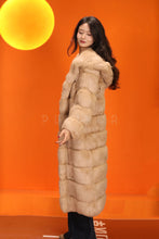 Load image into Gallery viewer, Full length natural arctic hare fur coat with shawl collar