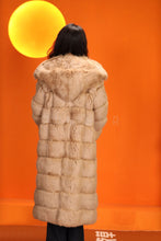 Load image into Gallery viewer, Full length natural arctic hare fur coat with shawl collar