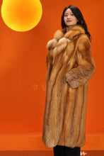 Load image into Gallery viewer, Full length natural Saga red fox fur coat with shawl collar