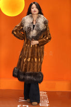 Load image into Gallery viewer, Full length natural squirrel fur coat with silver fox shawl coller