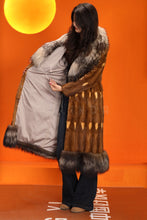 Load image into Gallery viewer, Full length natural squirrel fur coat with silver fox shawl coller