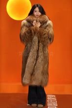 Load image into Gallery viewer, Full length natural arctic raccoon fur coat with shawl collar