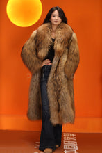 Load image into Gallery viewer, Full length natural arctic raccoon fur coat with shawl collar