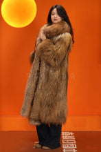 Load image into Gallery viewer, Full length natural arctic raccoon fur coat with shawl collar