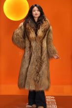 Load image into Gallery viewer, Full length natural arctic raccoon fur coat with shawl collar