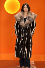 Load image into Gallery viewer, Full length natural skunk fur coat with fox collar
