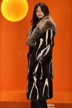 Load image into Gallery viewer, Full length natural skunk fur coat with fox collar