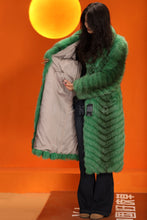 Load image into Gallery viewer, Full length natural Saga cross fox fur coat with shawl collar