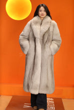 Load image into Gallery viewer, Full length natural Saga blue fox fur coat with shawl collar