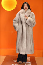 Load image into Gallery viewer, Full length natural Saga blue fox fur coat with shawl collar