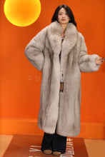 Load image into Gallery viewer, Full length natural Saga blue fox fur coat with shawl collar