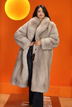 Load image into Gallery viewer, Full length natural Saga blue fox fur coat with shawl collar