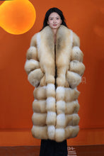 Load image into Gallery viewer, Full length natural Saga golden island fox fur coat with shawl collar