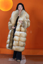 Load image into Gallery viewer, Full length natural Saga golden island fox fur coat with shawl collar
