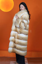 Load image into Gallery viewer, Full length natural Saga golden island fox fur coat with shawl collar