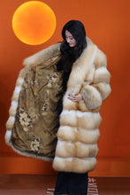 Load image into Gallery viewer, Full length natural Saga golden island fox fur coat with shawl collar