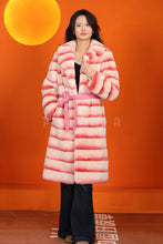 Load image into Gallery viewer, Full length natural rex rabbit fur coat with english collar