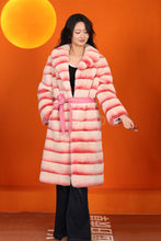 Load image into Gallery viewer, Full length natural rex rabbit fur coat with english collar
