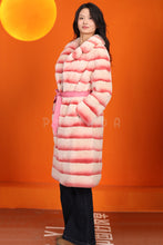 Load image into Gallery viewer, Full length natural rex rabbit fur coat with english collar