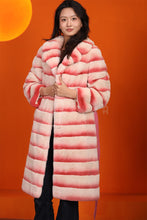 Load image into Gallery viewer, Full length natural rex rabbit fur coat with english collar