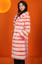 Load image into Gallery viewer, Full length natural rex rabbit fur coat with english collar