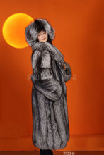 Load image into Gallery viewer, Full length Saga silver fox fur coat with shawl collar