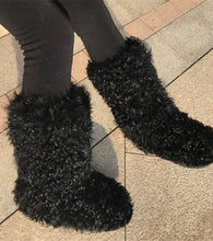 Load image into Gallery viewer, New Lamb Wool Curly Flat Non-slip Mid-high Boots with Thick Fur Trim Sheep Skin Shoes Womens Mongolian Fur Boot Winter Warm