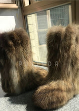 Load image into Gallery viewer, New Autumn Winter Raccoon Fur Boot Flat High-top Warm Fur Boots Fluffy Boots Racoon Fur for Women